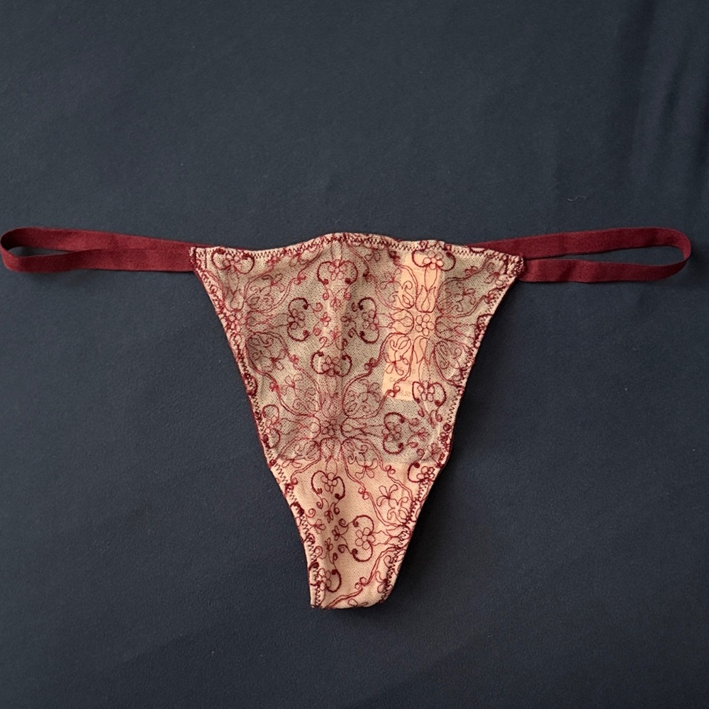 NWT Victoria’s Secret Red and Beige embroidered Lace Thong